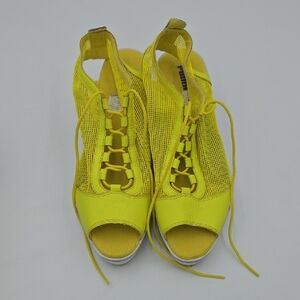 Puma Yellow Mesh Lace-Up Open-Toe Wedge Sandals